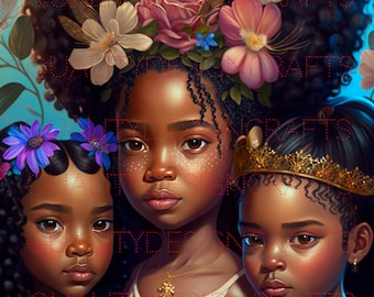 Kids Princess Black Girl Magic Melanin Black Woman PNG Afro Fashion girl African American clipart PNG Planner Tshirt Tumbler Sublimation