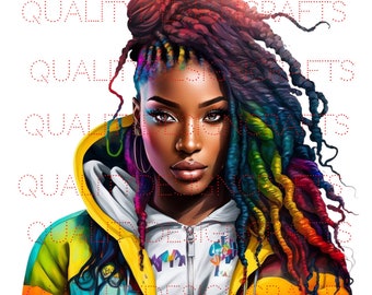 Beautiful Dread Loc Black Girl Magic Melanin Black Woman PNG Afro Fashion girl African American clipart Planner Tshirt Tumbler Sublimation