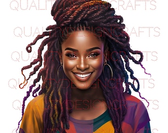 Beautiful Dread Loc Black Girl Magic Melanin Black Woman PNG Afro Fashion girl African American clipart Planner Tshirt Tumbler Sublimation