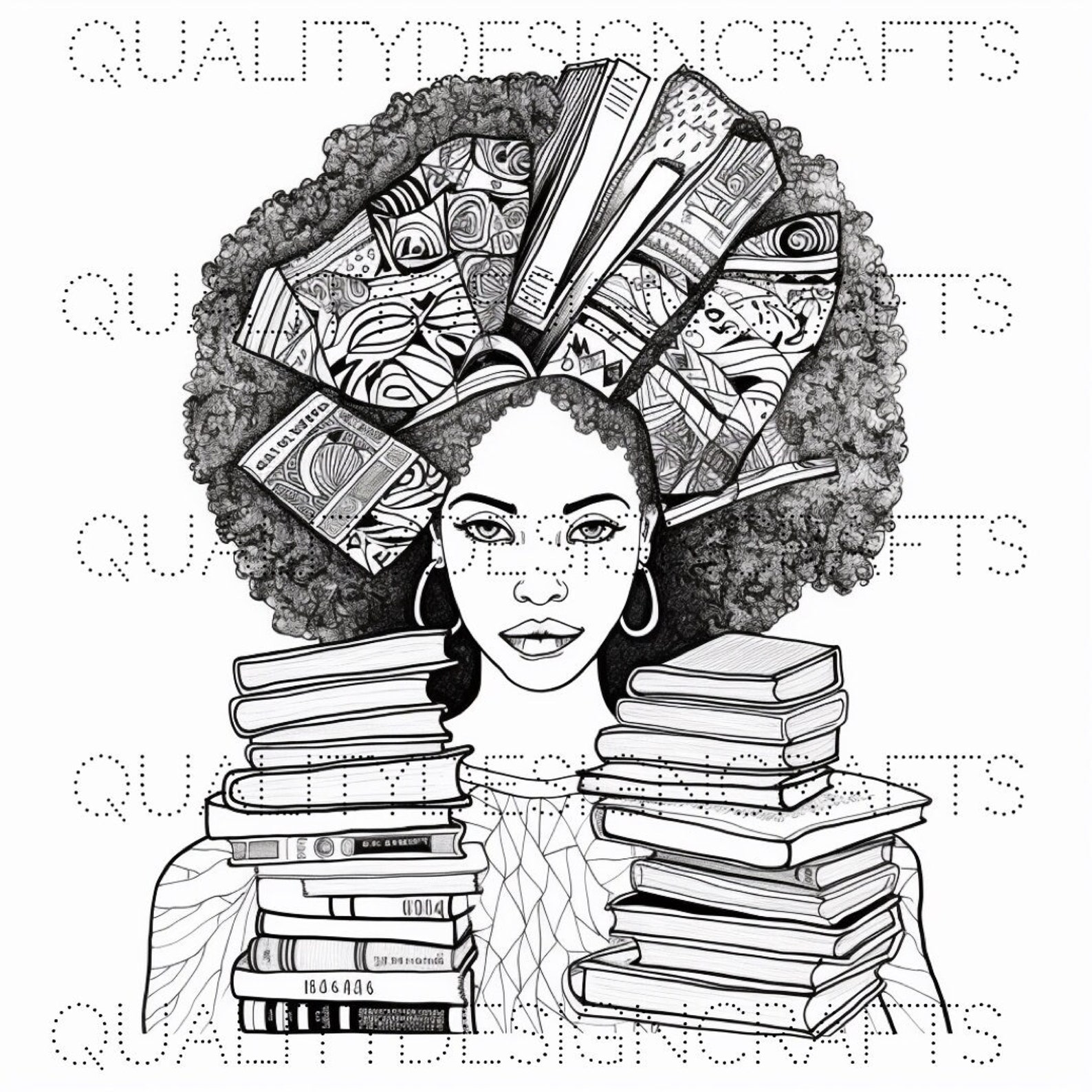 Coloring Page Book Lover Black Girl Magic Melanin Woman PNG Afro ...