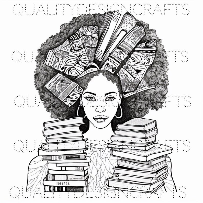 Coloring Page Book Lover Black Girl Magic Melanin Woman PNG Afro ...