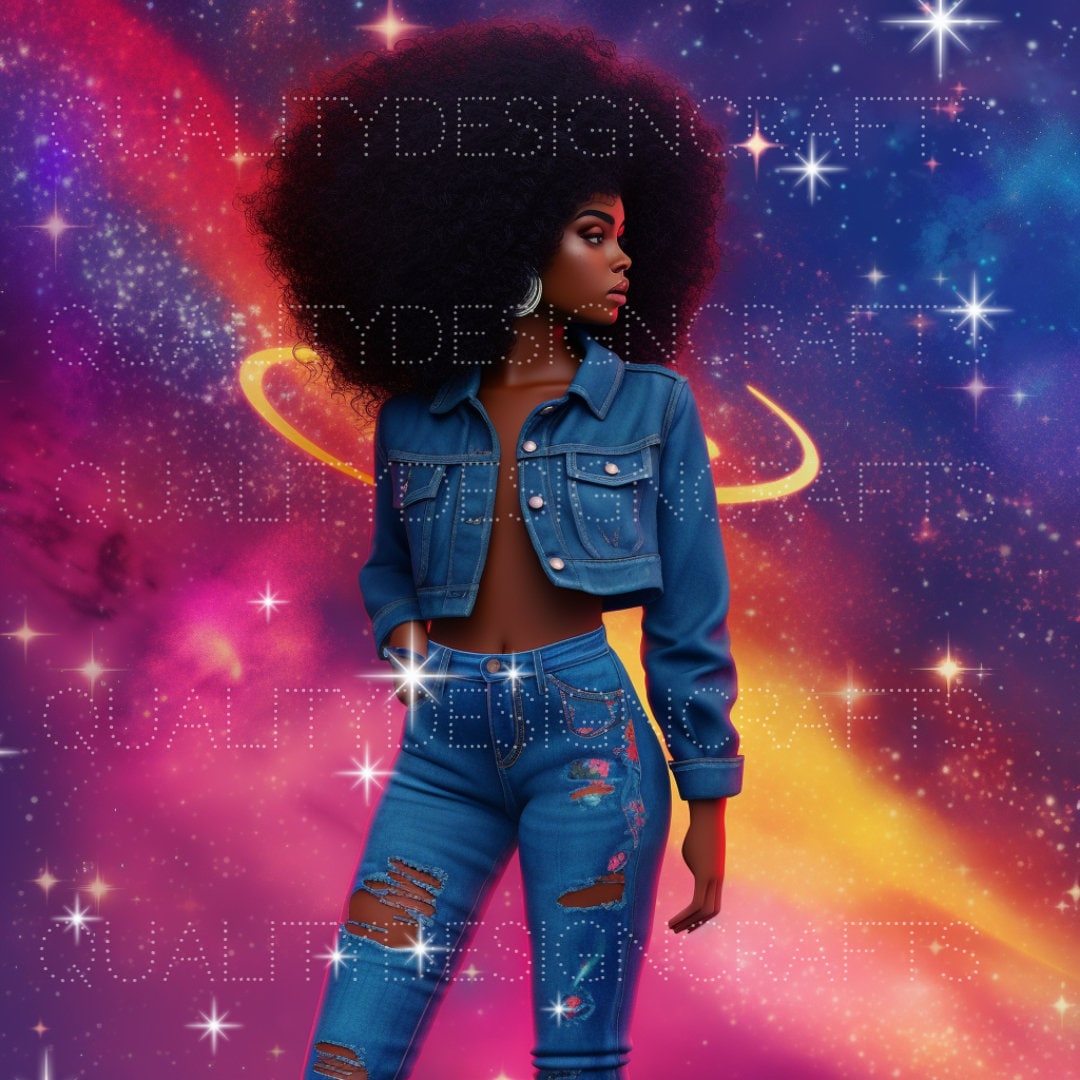 Galaxy Beautiful Black Girl Magic Melanin Black Woman PNG Afro Fashion