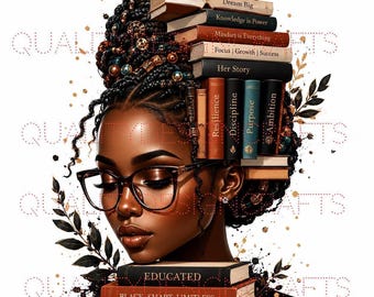 Schwarzes Mädchen Buch Liebhaber Wand Kunst Melanin Königin Lesen Ästhetische Afrocentric Gebildete Frau Druckbare Motivations Dekor PNG Digital Download