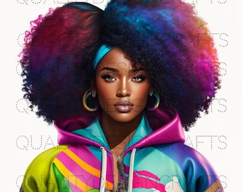 Transparent Colorful Beautiful Black Girl Magic Melanin Black Woman PNG Afro Fashion African American clipart Planner Tshirt Sublimation