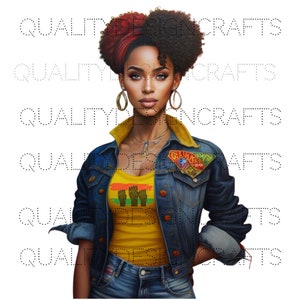 Trasparente Bella ragazza nera magica melanina Donna nera PNG Afro Fashion girl clipart afroamericana Planner Tshirt Tumbler Sublimazione