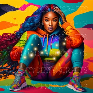 Colorful Beautiful Black Girl Magic Melanin Black Woman PNG Afro Fashion girl African American clipart Planner Tshirt Tumbler Sublimation