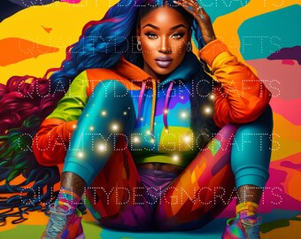 Colorful Beautiful Black Girl Magic Melanin Black Woman PNG Afro Fashion girl African American clipart Planner Tshirt Tumbler Sublimation