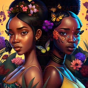 Sisters Beautiful Black Girl Magic Melanin Black Woman PNG Afro Fashion girl African American clipart PNG Planner Tshirt Tumbler Sublimation