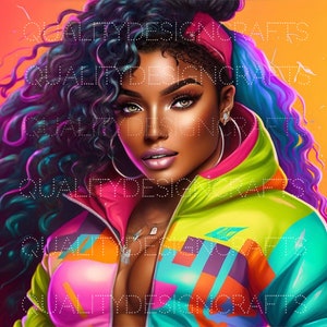 Colorful Beautiful Black Girl Magic Melanin Black Woman PNG Afro Fashion girl African American clipart Planner Tshirt Tumbler Sublimation