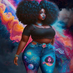 Galáxia Linda garota negra melanina mágica Mulher negra PNG Afro Fashion girl Afro-americano clipart PNG Planner Camiseta Tumbler Sublimação