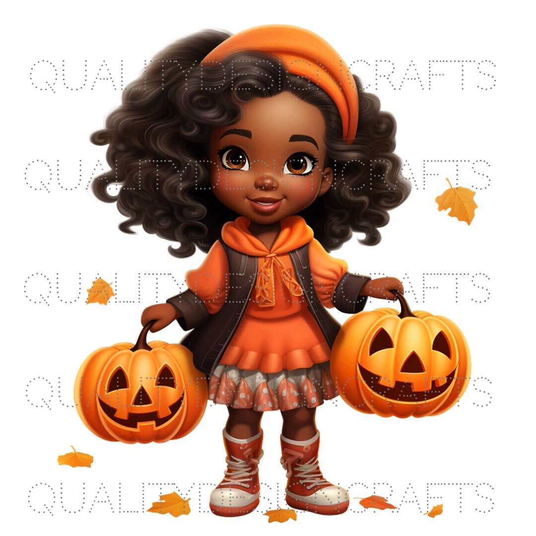 Transparent Fall Halloween Kids Black Girl Magic Melanin PNG Afro