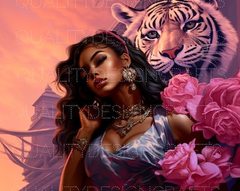 Beautiful Black Girl Magic Tiger Melanin Black Woman PNG Afro Fashion girl African American clipart PNG Planner Tshirt Tumbler Sublimation