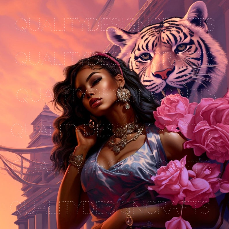 Beautiful Black Girl Magic Tiger Melanin Black Woman PNG Afro Fashion girl African American clipart PNG Planner Tshirt Tumbler Sublimation image 1