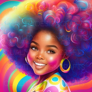 Bambini colorati Ragazza nera Melanina magica Donna nera PNG Afro Moda ragazza Afro-americana clipart PNG Planner Tshirt Tumbler Sublimazione