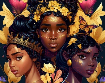 Queens Beautiful Black Girl Magic Melanin Black Woman PNG Afro Fashion girl African American clipart PNG Planner Tshirt Tumbler Sublimation
