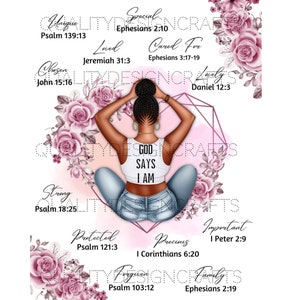 God Says I am Self Love African Queen Beautiful Black Girl Magic Melanin Woman PNG African American clipart Planner Christian Sublimation