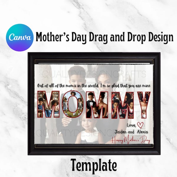 Modèle Canva pour collage photo, cadeau personnalisé pour sa maman, cadre photo personnalisé par glisser-déposer, cadeau fête des mères, meilleure maman du monde