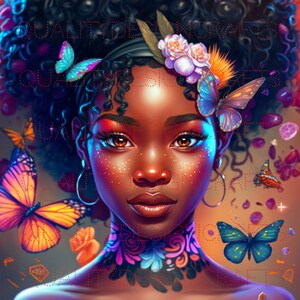 Belle fille noire Magie Mélanine Noire Femme PNG Afro Mode fille afro-américaine clipart PNG Planner Tshirt Tumbler Sublimation