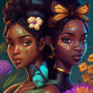 Sisters Beautiful Black Girl Magic Melanin Black Woman PNG Afro Fashion girl African American clipart PNG Planner Tshirt Tumbler Sublimation