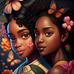 Sisters Beautiful Black Girl Magic Melanin Black Woman PNG Afro Fashion girl African American clipart PNG Planner Tshirt Tumbler Sublimation