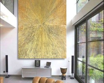 200cm x 150cm Original XXL Acryl Gemälde großes Bild Leinwand Canvas Art Oversize Handpaint Gold 3D