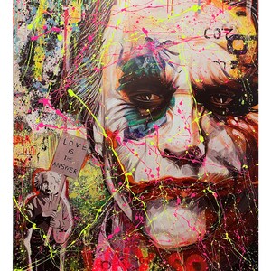 120 cm x 180 cm XXL dipinto grande quadro su tela pop art acrilico mix tecnica mista collage Joker Serious immagine 3