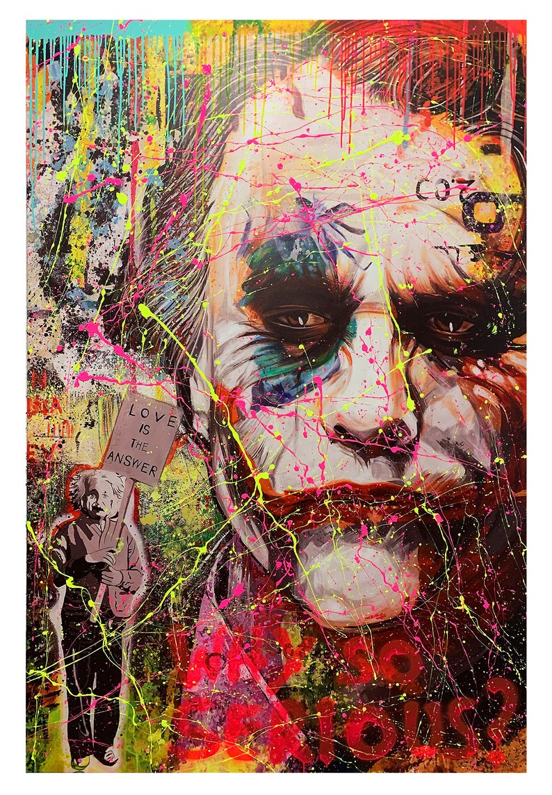 120 cm x 180 cm XXL dipinto grande quadro su tela pop art acrilico mix tecnica mista collage Joker Serious immagine 3