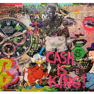 140 cm x 200 cm XXL dipinto grande quadro su tela pop art acrilico mix tecnica mista collage Cash is King Ali immagine 2