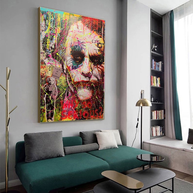 120 cm x 180 cm XXL dipinto grande quadro su tela pop art acrilico mix tecnica mista collage Joker Serious immagine 2