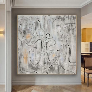 150 cm x 150 cm Original XXL Acrylic Painting Large Picture Art Colorful Hand Painted Abstract Paint Canvas One line Arts 51