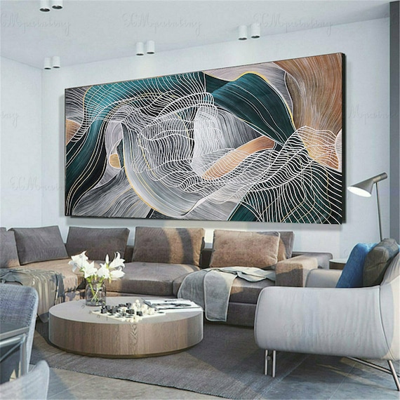Modernes Ölgemälde Auf Leinwand 75x150 Cm – Handgemalte Abstrakte Wandkunst Mit Holzrahmen