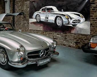 100 cm x 200 cm Original XXL Peinture acrylique Grande toile Art Oversize Handpaint Acrylique Toile Mercedes 300 SLR Uhlenhaut Coupé 28