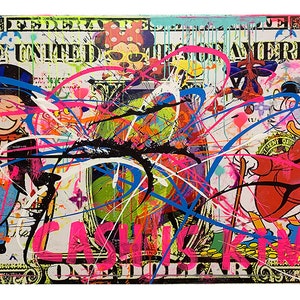 100 cm x 200 cm XXL dipinto grande quadro su tela pop art mix acrilico mix media collage Cash is King immagine 2