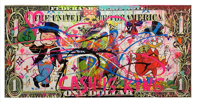 100 cm x 200 cm XXL dipinto grande quadro su tela pop art mix acrilico mix media collage Cash is King immagine 2