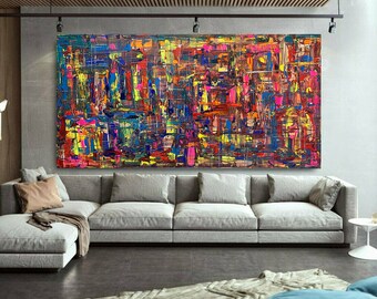 100 cm x 200 cm Original XXL Peinture Acrylique Grande Image Art Coloré Peint à la Main Peinture Abstraite Toile B139