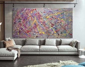 100 cm x 200 cm Originale XXL Pittura Acrilica Grande Immagine Tela Arte Oversize Dipinto a Mano Pittura Acrilica Tela Astratta Stile Jackson Pollock