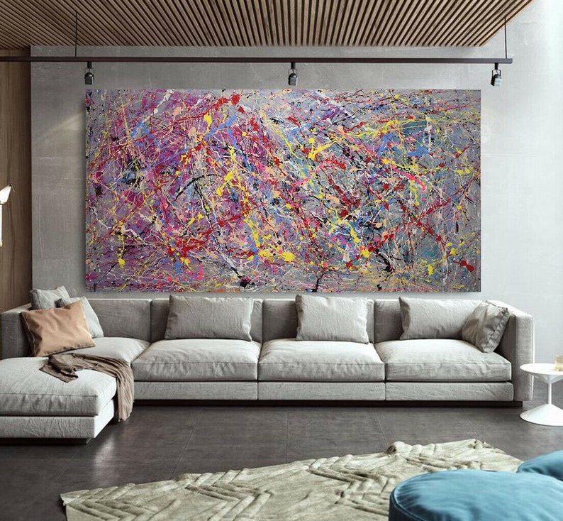 100 cm x 200 cm Originale XXL Pittura Acrilica Grande Immagine Tela Arte Oversize Dipinto a Mano Pittura Acrilica Tela Astratta Stile Jackson Pollock immagine 1