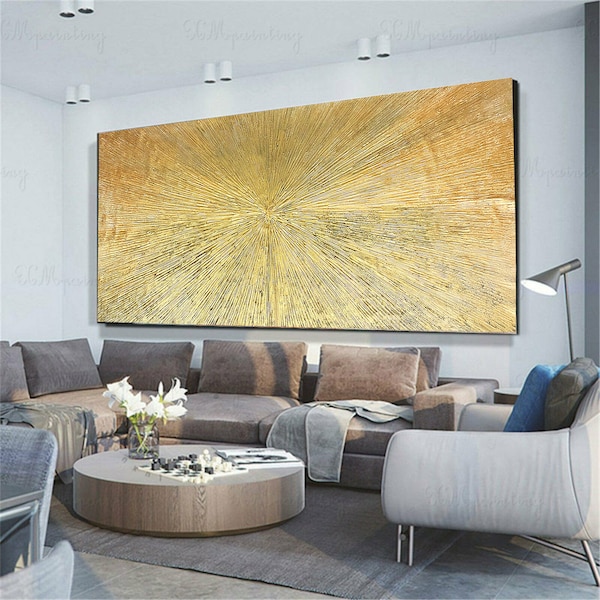 100 cm x 200 cm Original XXL Acrylic Painting Large Picture Canvas Art Oversize Handpaint Acrylic Painting Canvas Abstract Gold 3D