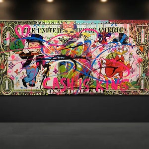 100 cm x 200 cm XXL dipinto grande quadro su tela pop art mix acrilico mix media collage Cash is King immagine 1