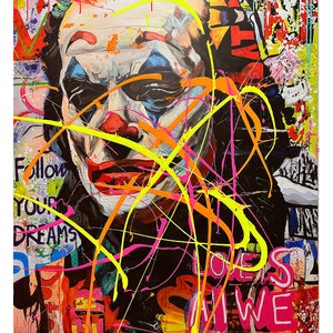 120 cm x 180 cm XXL dipinto grande quadro su tela pop art acrilico mix tecnica mista collage Joker Love immagine 3