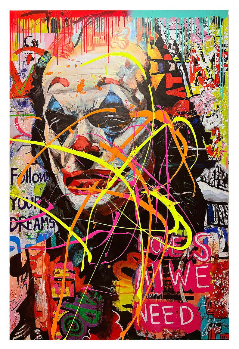 120 cm x 180 cm XXL dipinto grande quadro su tela pop art acrilico mix tecnica mista collage Joker Love immagine 3