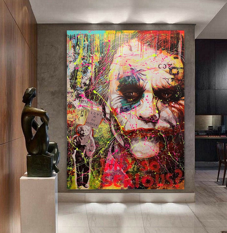 120 cm x 180 cm XXL dipinto grande quadro su tela pop art acrilico mix tecnica mista collage Joker Serious immagine 1