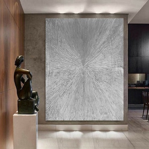 120 cm x 180 cm Peinture acrylique XXL originale Grande image Toile Art Peinture à la main surdimensionnée Acier argenté Structure argentée 3D