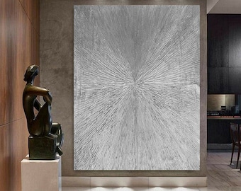 120 cm x 180 cm Original XXL Acrylic Painting Large Picture Canvas Art Oversize Handpaint Silver Steel Silver Structure 3D
