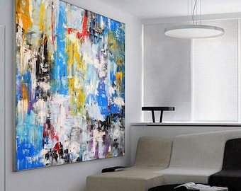150 cm x 150 cm Original XXL Acrylic Painting Large Picture Art Colorful Hand Painted Abstract 20th