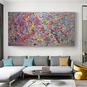 100 cm x 200 cm Originale XXL Pittura Acrilica Grande Immagine Tela Arte Oversize Dipinto a Mano Pittura Acrilica Tela Astratta Stile Jackson Pollock immagine 4