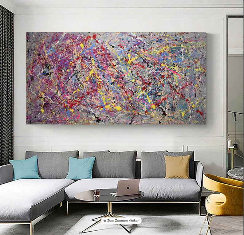 100 cm x 200 cm Originale XXL Pittura Acrilica Grande Immagine Tela Arte Oversize Dipinto a Mano Pittura Acrilica Tela Astratta Stile Jackson Pollock immagine 4