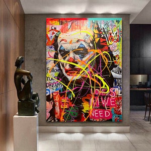 120 cm x 180 cm XXL dipinto grande quadro su tela pop art acrilico mix tecnica mista collage Joker Love immagine 1