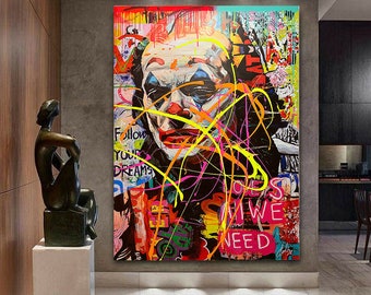 120 cm x 180 cm XXL schilderij groot schilderij canvas popart acrylmix mixed media collage "Joker Love"