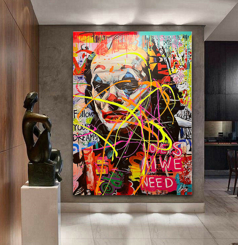 120 cm x 180 cm XXL dipinto grande quadro su tela pop art acrilico mix tecnica mista collage Joker Love immagine 1